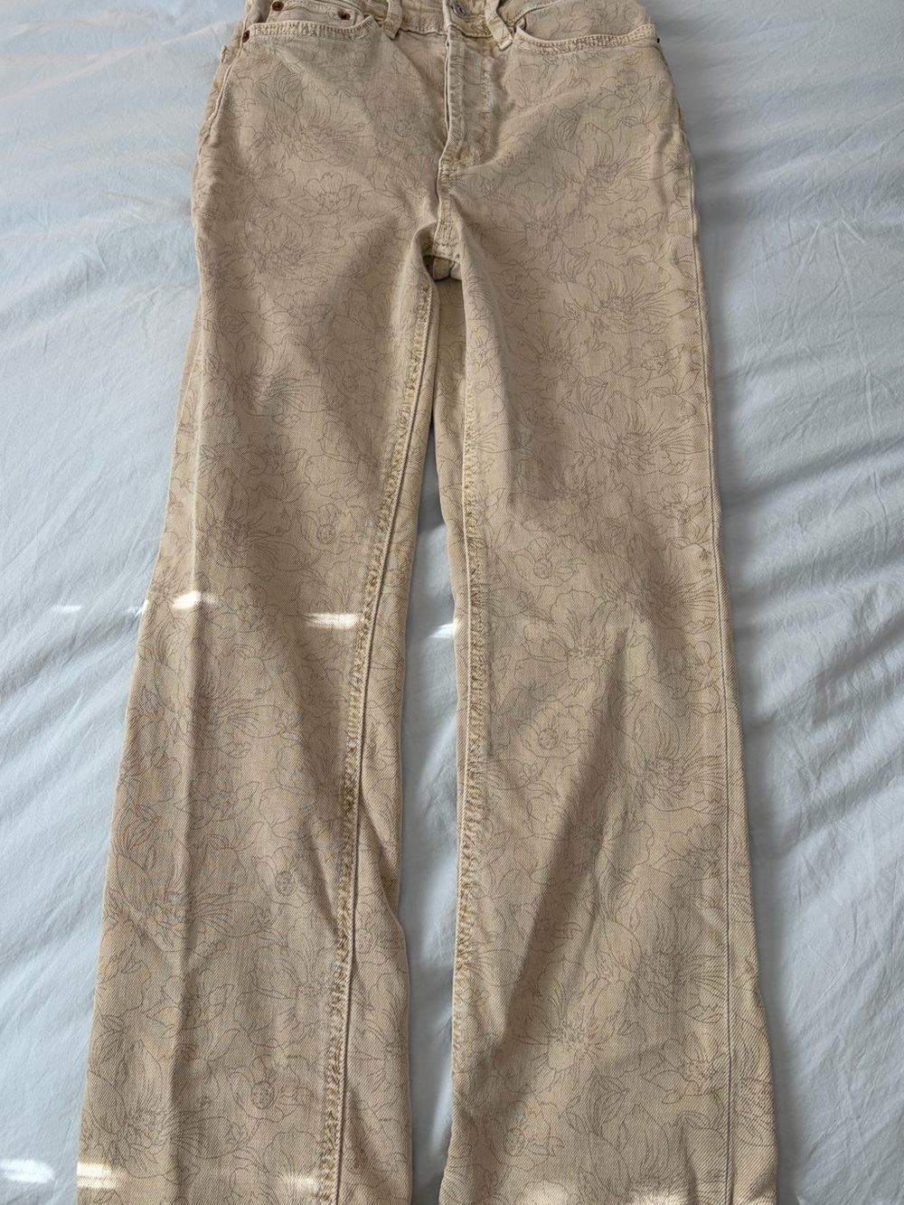 Zara Beige Floral Wide Leg Jeans